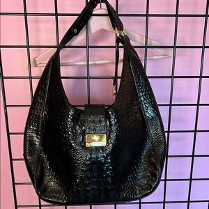 Elegant Black Croc-Embossed Women's Bag.  BRAHMIN